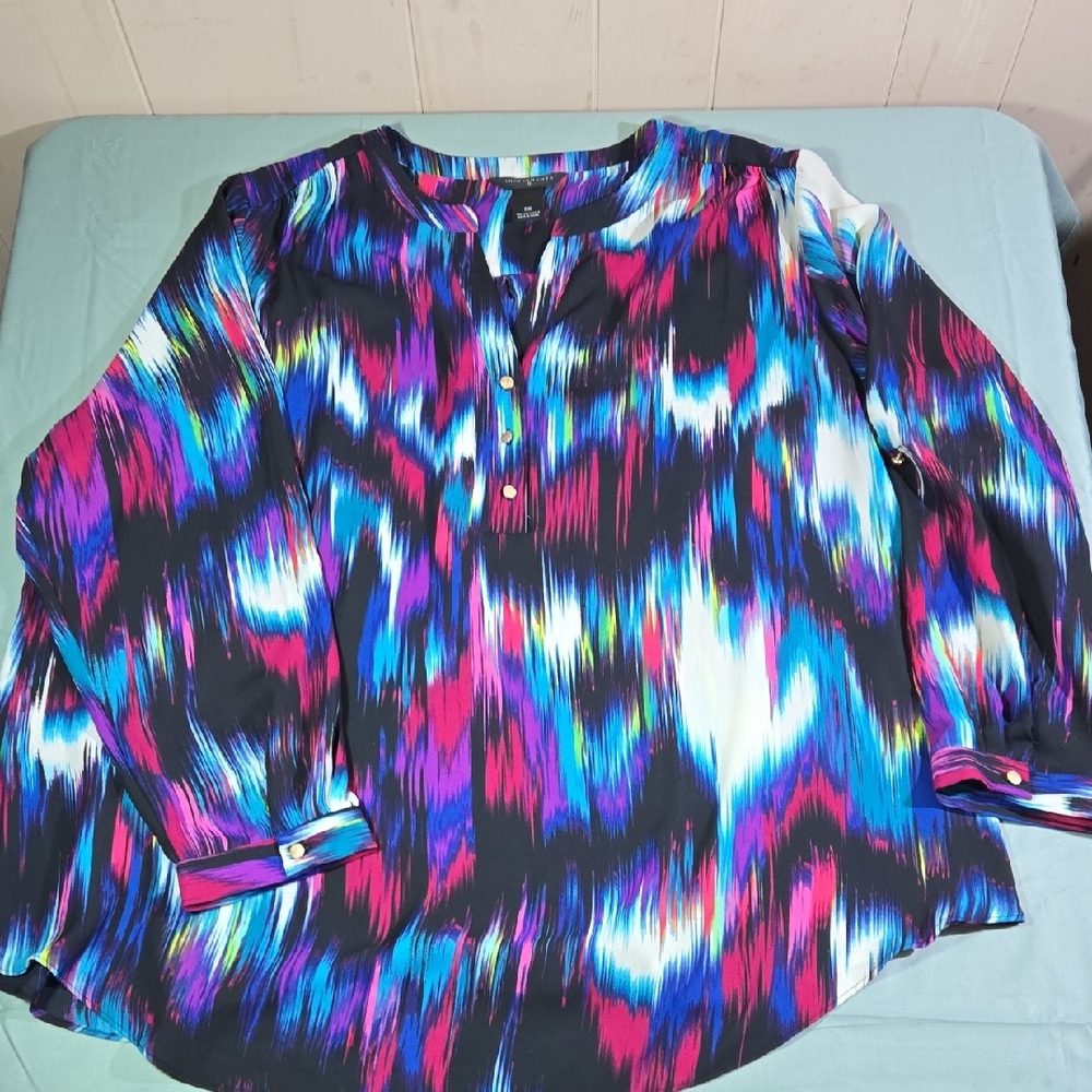 Investments Multicolor Striped Womens Plus 3X Long Sleeve  Blouse
